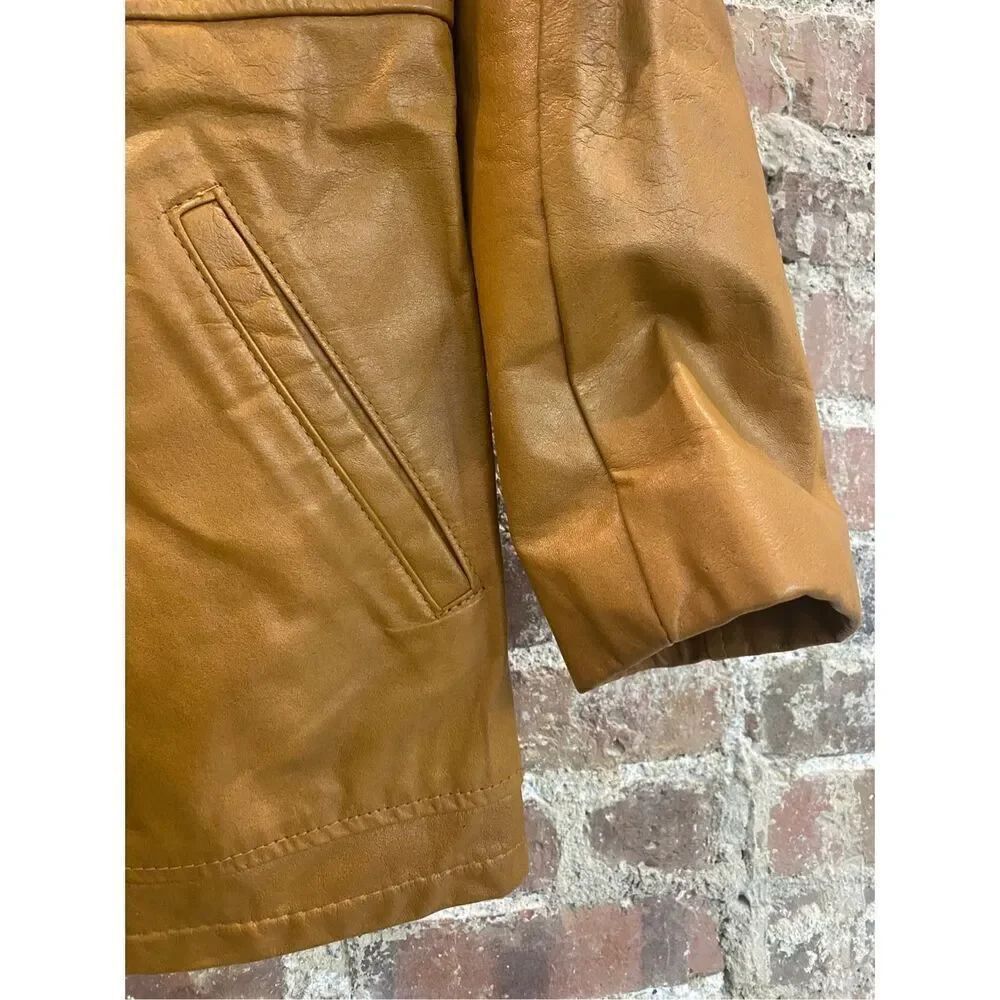 Genuine Leather Vintage 1970s Faux Fur Removable Liner Carmel Jacket • SIZE 40 - Picture 6 of 16